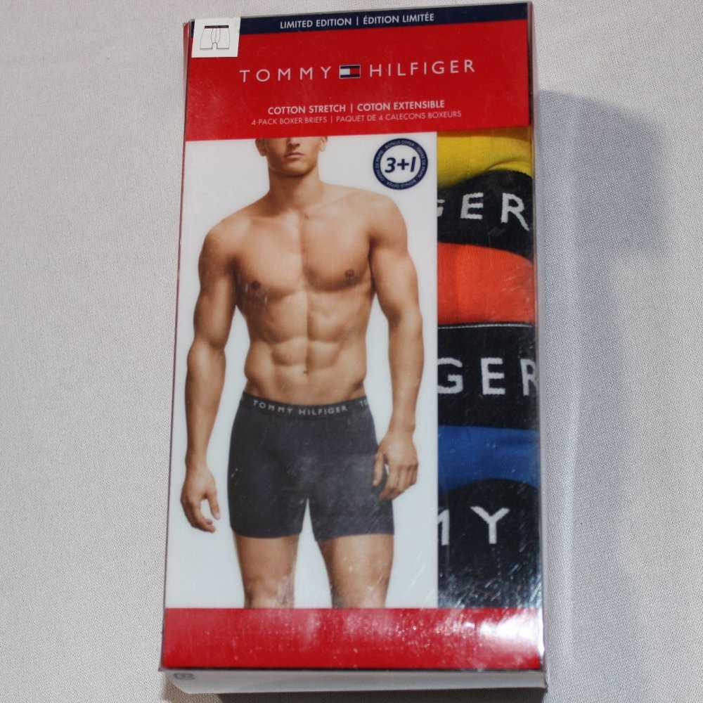 Tommy Hilfiger Men's Cotton Stretch Multi Color Boxer Briefs 4-Pack Size Large